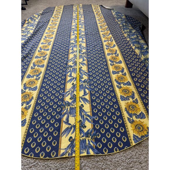 Vtg Vent Du Sud Tablecloth Sunflower & Olive Pattern Blue Yellow 77"x55" France - Picture 4 of 7